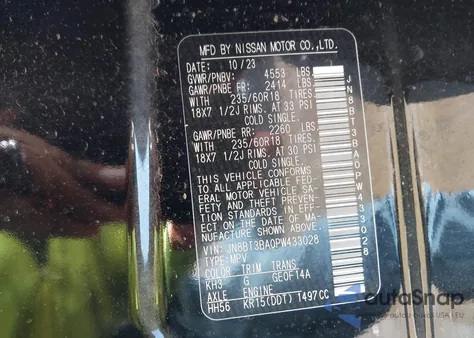 2023 Nissan Rogue Sv Fwd из США, поврежденный, VIN JN8BT3BA0PW433028